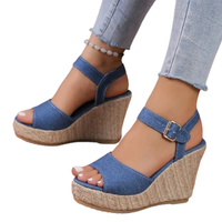 Funki Buys | Shoes | Women's Denim Wedge High Heel Sandals