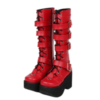 Funki Buys | Boots | Women's Gothic Platform Boots | 4 Buckle Straps