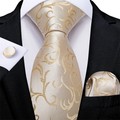 Funki Buys | Neckties | Men's 3 Pcs Silk Floral Beige Tie Set