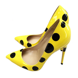 Funki Buys | Shoes | Women's Yellow Black Polka Dot Heels