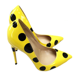 Funki Buys | Shoes | Women's Yellow Black Polka Dot Heels