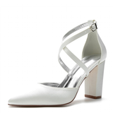 Funki Buys | Shoes | Women's Cross Strap High Block Heel Wedding Shoes