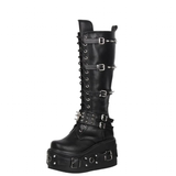 Funki Buys | Boots | Women's Gothic Buckle Rivet Wedge Boots