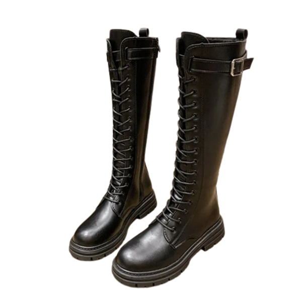 Funki Buys | Boots | Women's Knee-High Lace Up Zip Belt Buckle Boots