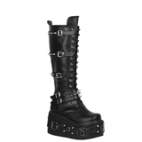 Funki Buys | Boots | Women's Gothic Buckle Rivet Wedge Boots