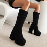 Funki Buys | Boots | Women's Knee-High Fuzzy Platform Boots