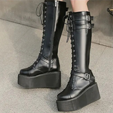 Funki Buys | Boots | Women's Gothic Punk Platform Wedges | Knee High