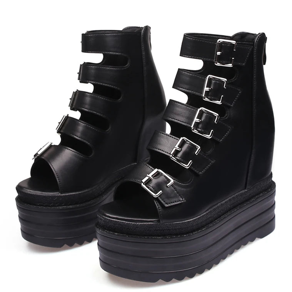 Funki Buys | Shoes | Women's Goth Buckle Strap Wedge Sandal