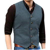 Funki Buys | Vests | Men's Herringbone Tweed Casual Waistcoat | Formal