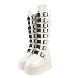 Funki Buys | Boots | Women's White Buckle Strap Platform Boots
