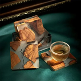 Funki Buys | Coasters | Elegant Pine Wood Resin Drink Coasters 6 Pcs