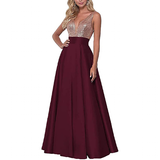 Funki Buys | Dresses | Women's Sequin Satin Evening Dress