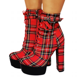 Funki Buys | Boots | Women's Tartan Platform Ankle Boots | Plaid Boots