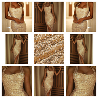 Funki Buys | Dresses | Women's Gold Sequin Evening Dress