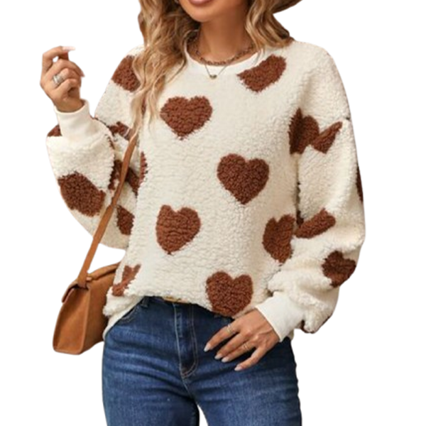 Funki Buys | Sweaters | Women's Fuzzy Heart Winter Sweatshirt