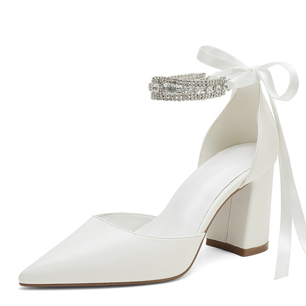 Funki Buys | Shoes | Women's Crystal Satin Bridal Block Heels