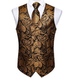 Men's 4 Pcs Gold Black Floral Vest Tie Set - Gold/Black - 4Pcs Set -M-0152 - XXXL - Silk - image 12