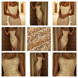 Funki Buys | Dresses | Women's Gold Sequin Evening Dress