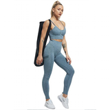 Women's High Waist Soft Smile Yoga Pants - Blue - Fitness Leggings - XXL - Polyester Spandex - image 19