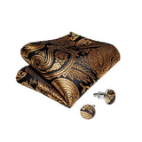 Men's 4 Pcs Gold Black Floral Vest Tie Set - Gold/Black - 4Pcs Set -M-0152 - XXXL - Silk - image 11