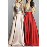 Funki Buys | Dresses | Women's Satin Sequin Evening Dress