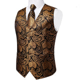 Men's 4 Pcs Gold Black Floral Vest Tie Set - Gold/Black - 4Pcs Set -M-0152 - XXXL - Silk - image 4