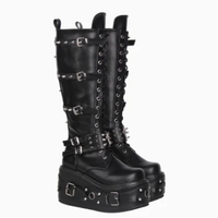 Funki Findz | Boots | Women's Gothic Buckle Rivet Wedge Boots