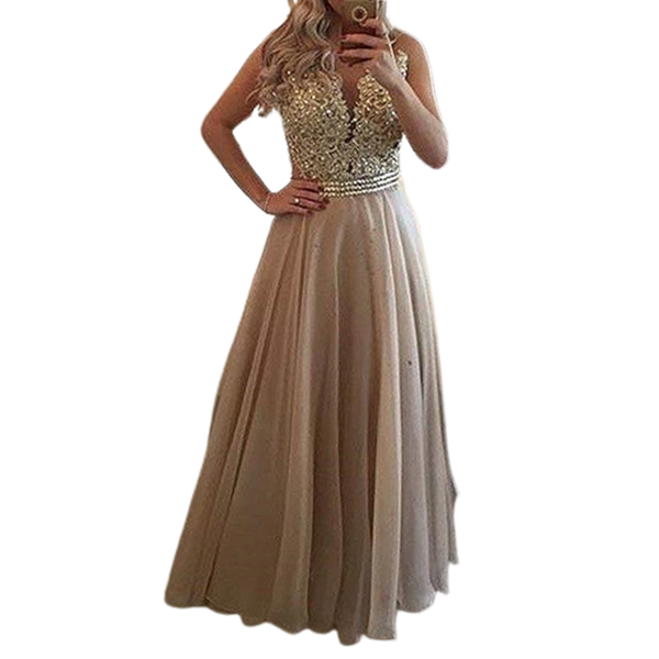 Funki Buys | Dresses | Women's Chiffon Lace Prom Dress | Beaded Gown