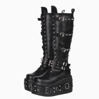 Funki Findz | Boots | Women's Gothic Buckle Rivet Wedge Boots