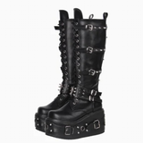 Funki Findz | Boots | Women's Gothic Buckle Rivet Wedge Boots