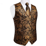 Men's 4 Pcs Gold Black Floral Vest Tie Set - Gold/Black - 4Pcs Set -M-0152 - XXXL - Silk - image 6
