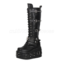 Funki Findz | Boots | Women's Gothic Buckle Rivet Wedge Boots