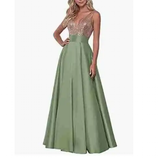 Funki Buys | Dresses | Women's Satin Sequin Evening Dress
