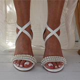 Funki Buys | Shoes | Women's Pearl Cross Strap Wedding Sandals | Pumps