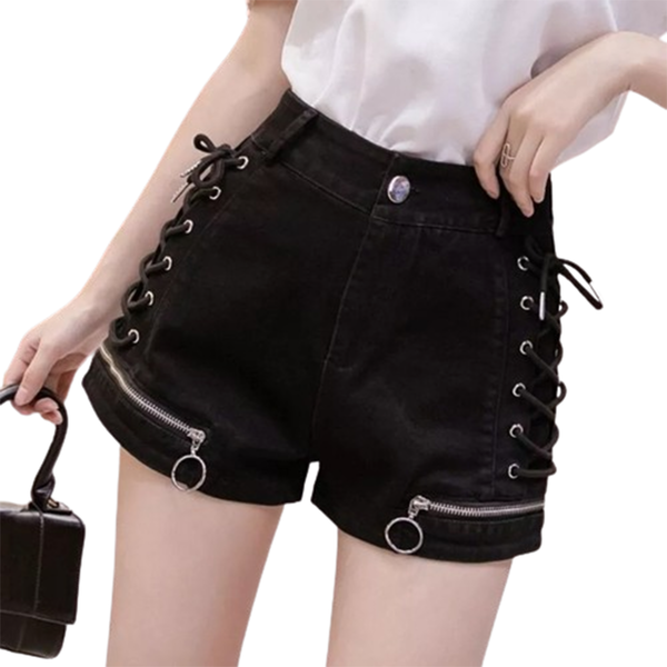 Funki Buys | Shorts | Women's Gothic Punk Shorts | Lace Up Zip Up
