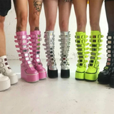 Funki Buys | Boots | Women's Green Buckle Strap Platform Boots