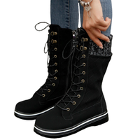 Funki Buys | Boots | Women's Mid-Calf Boots | Lace Up Plush Flat Boots