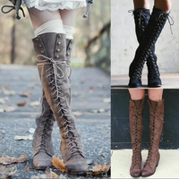 Funki Buys | Boots | Women's Lace Up Knee High Steampunk Cosplay Boots