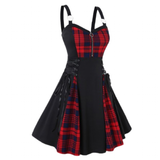 Funki Buys | Dresses | Women's Gothic Lace Up Plaid Dress |Knee Length