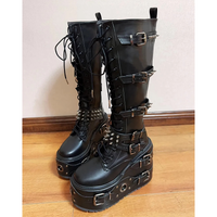 Funki Findz | Boots | Women's Gothic Buckle Rivet Wedge Boots