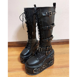 Funki Findz | Boots | Women's Gothic Buckle Rivet Wedge Boots