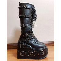 Funki Findz | Boots | Women's Gothic Buckle Rivet Wedge Boots