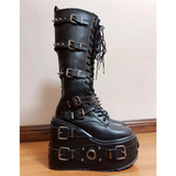 Funki Findz | Boots | Women's Gothic Buckle Rivet Wedge Boots