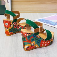 Funki Buys | Shoes | Women's Wedge Sandals | Retro Print Platforms