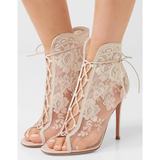 Funki Buys | Shoes | Women's Floral Lace Mesh Ankle Boots | Bridal