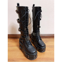 Funki Findz | Boots | Women's Gothic Buckle Rivet Wedge Boots