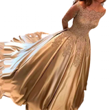 Funki Buys | Dresses | Women's Luxury Gold Satin Lace Wedding Dress