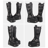 Funki Findz | Boots | Women's Gothic Buckle Rivet Wedge Boots