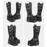 Funki Findz | Boots | Women's Gothic Buckle Rivet Wedge Boots