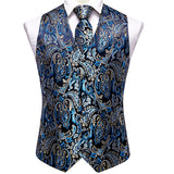 Funki Buys | Vests | Men's 4 Pcs Luxury Blue Silver Tie Vest Set
